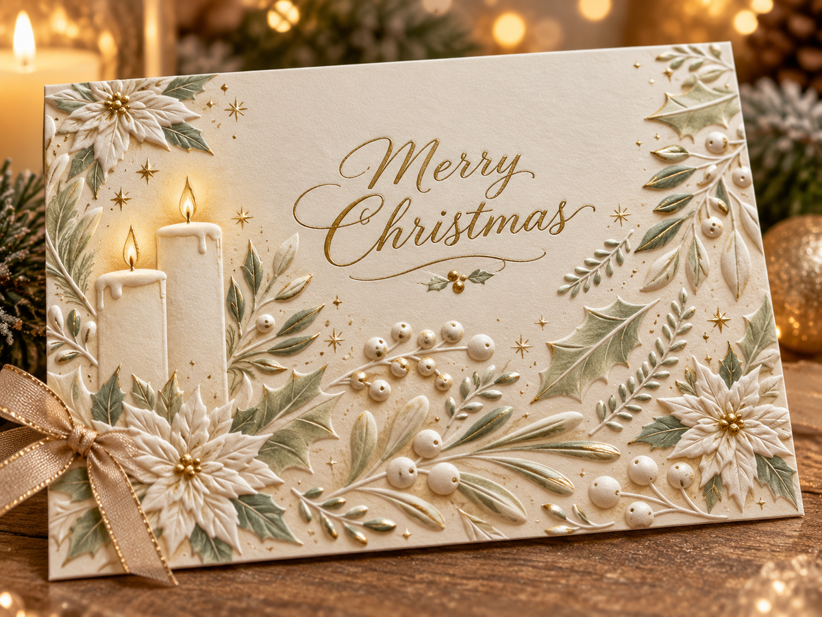 Christmas Candle Embossing Folder with Poinsettia Holly and Berries for Holiday Card Making Scrapbooking