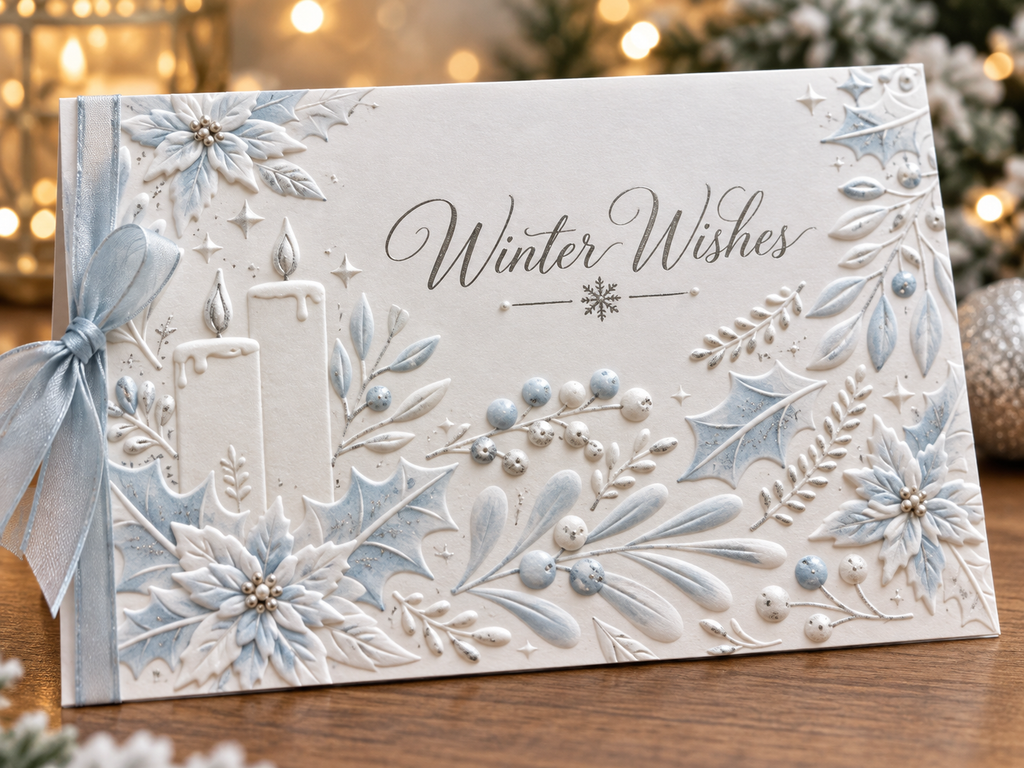 Christmas Candle Embossing Folder with Poinsettia Holly and Berries for Holiday Card Making Scrapbooking