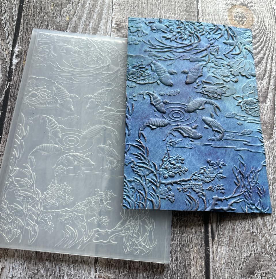 Koi Pond Embossing Folder with Lotus Flowers for Card Making and Scrapbooking