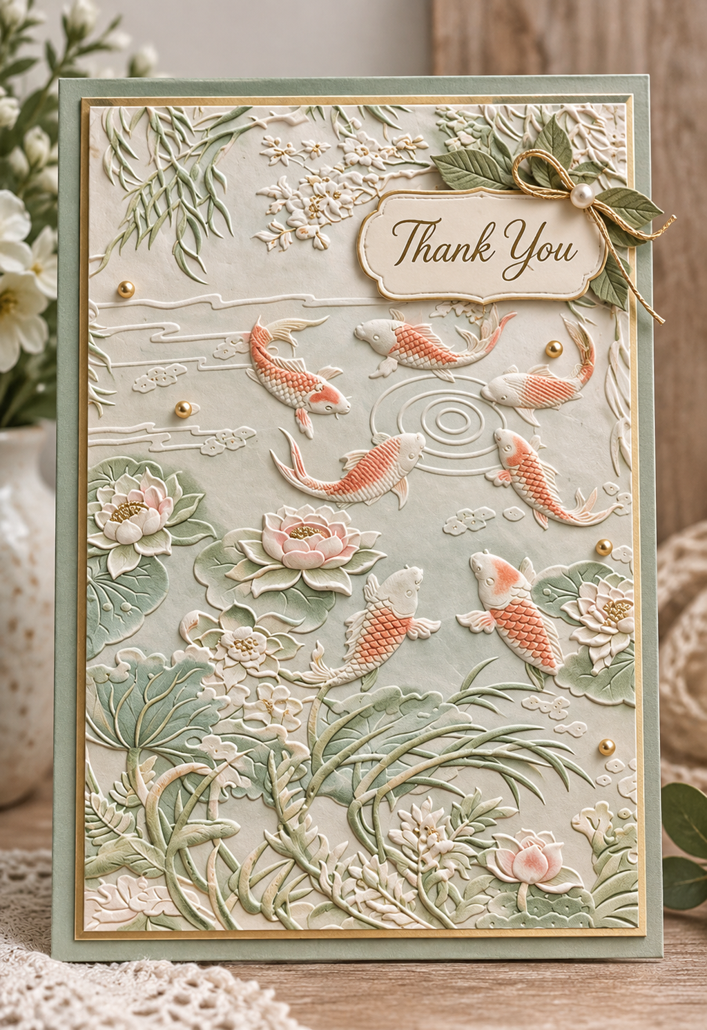 Koi Pond Embossing Folder with Lotus Flowers for Card Making and Scrapbooking