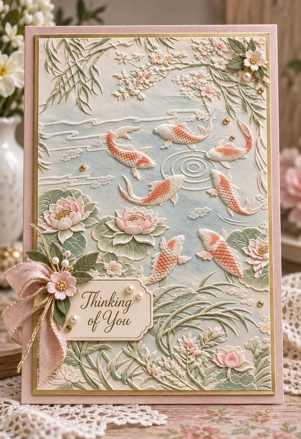 Koi Pond Embossing Folder with Lotus Flowers for Card Making and Scrapbooking