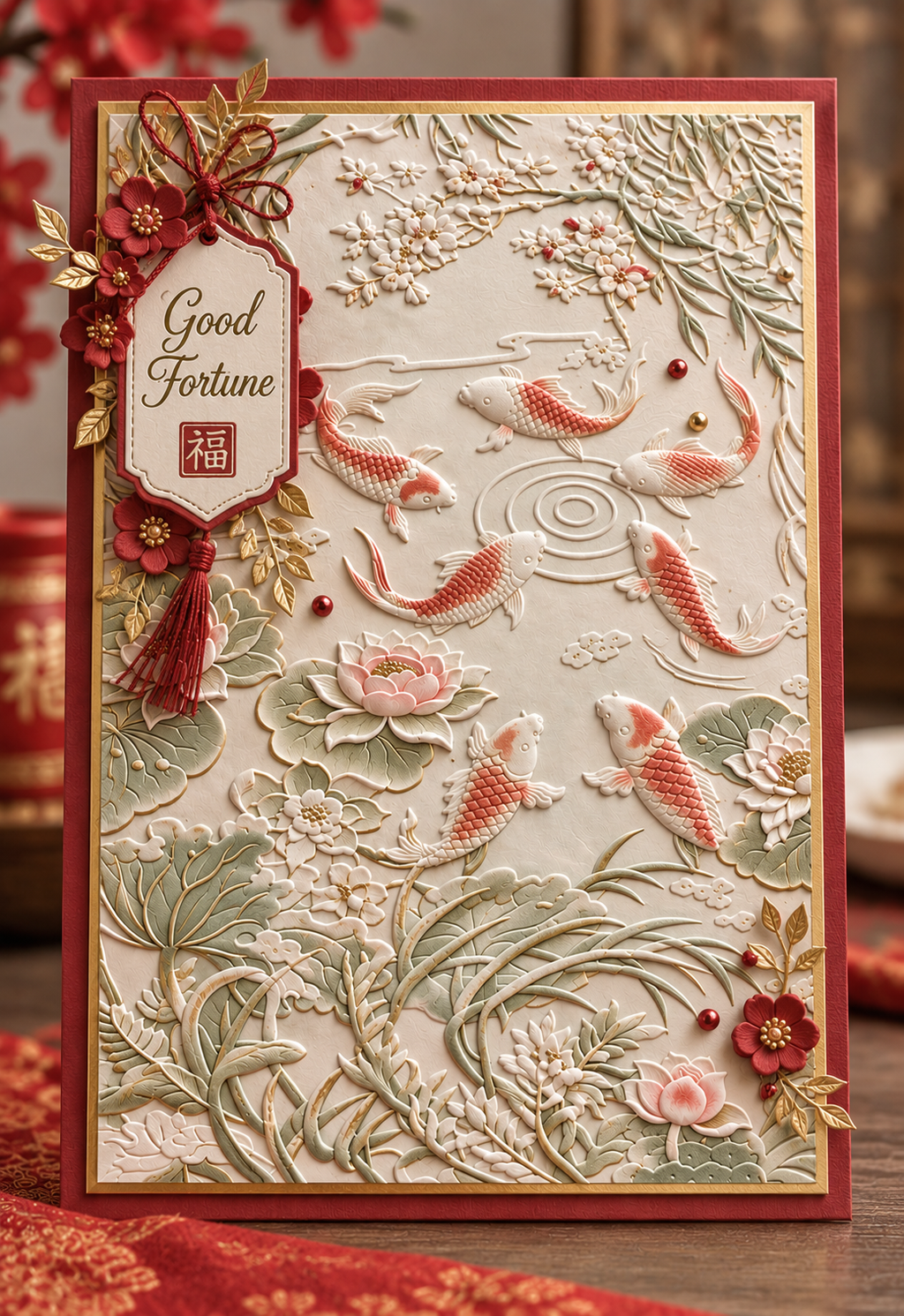 Koi Pond Embossing Folder with Lotus Flowers for Card Making and Scrapbooking
