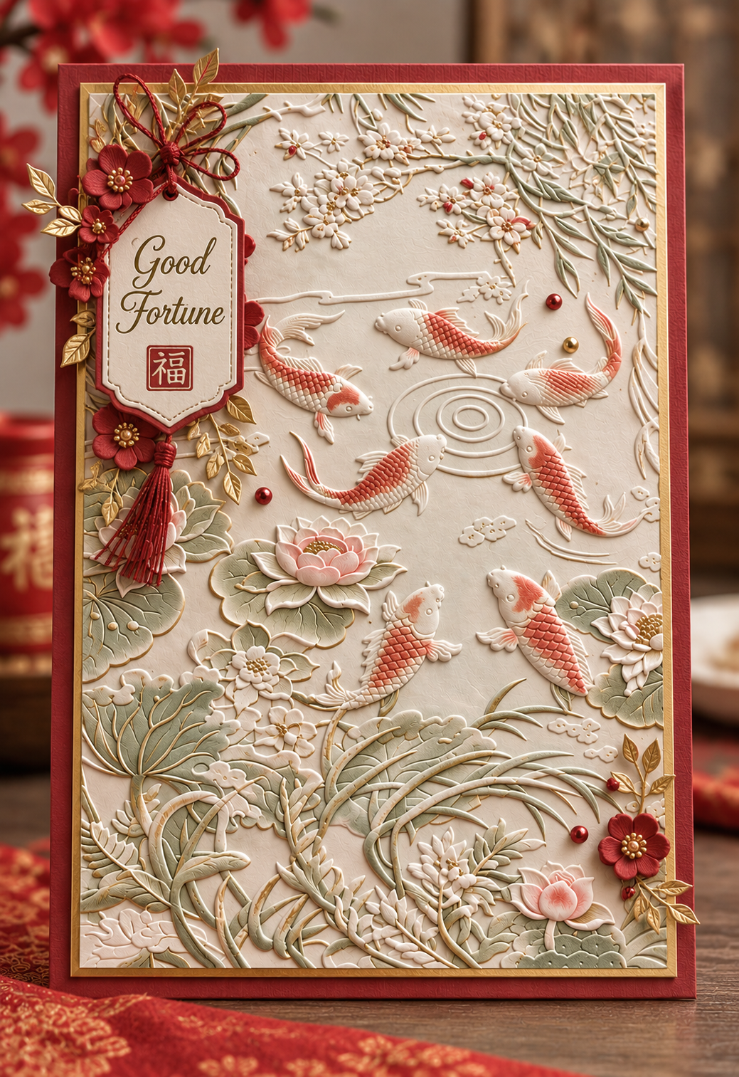 Koi Pond Embossing Folder with Lotus Flowers for Card Making and Scrapbooking