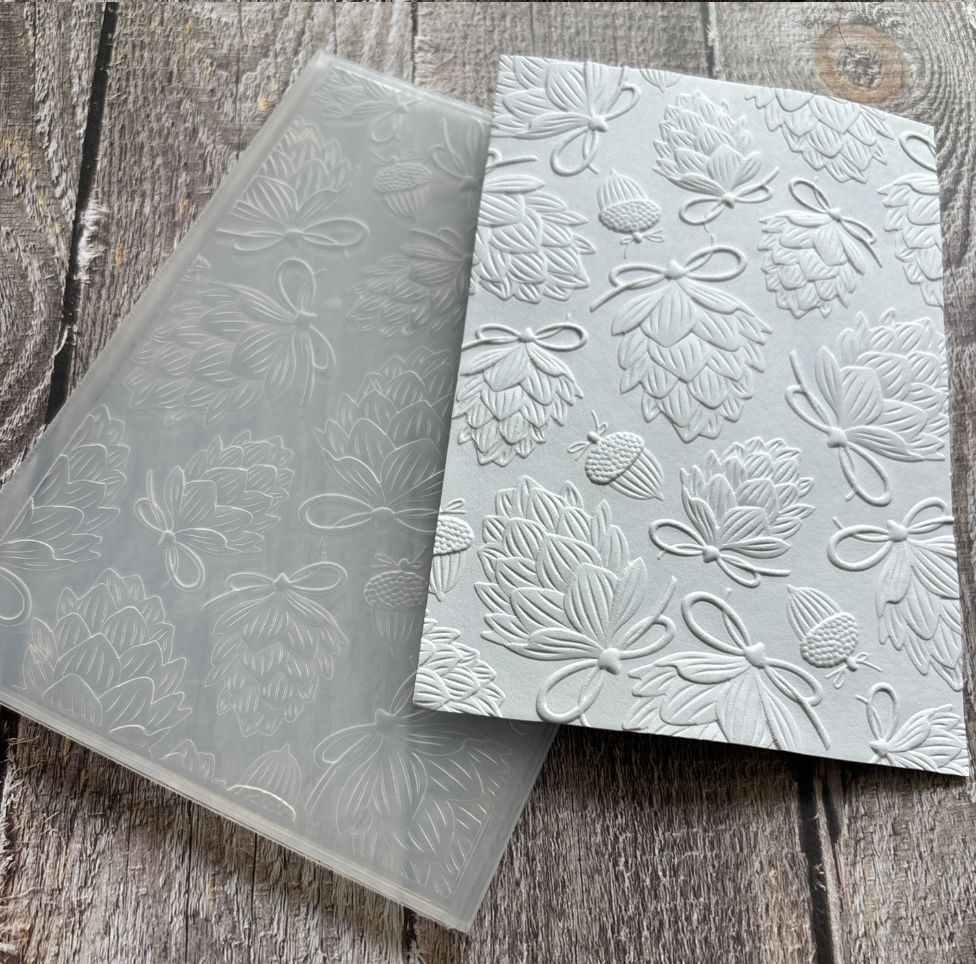 Pinecone and Bow Embossing Folder for Christmas Cards and Woodland Paper Crafts