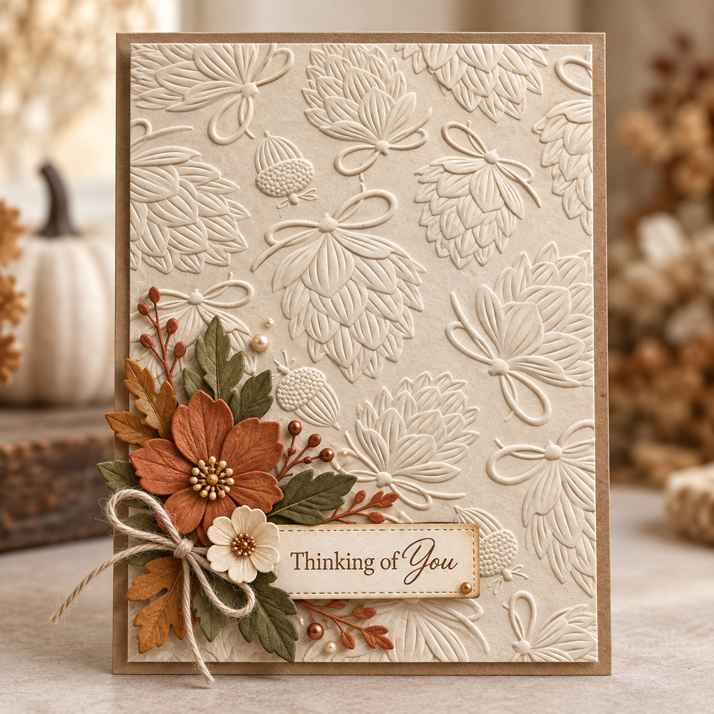 Pinecone and Bow Embossing Folder for Christmas Cards and Woodland Paper Crafts