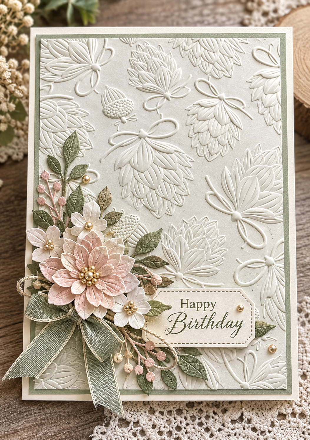 Pinecone and Bow Embossing Folder for Christmas Cards and Woodland Paper Crafts