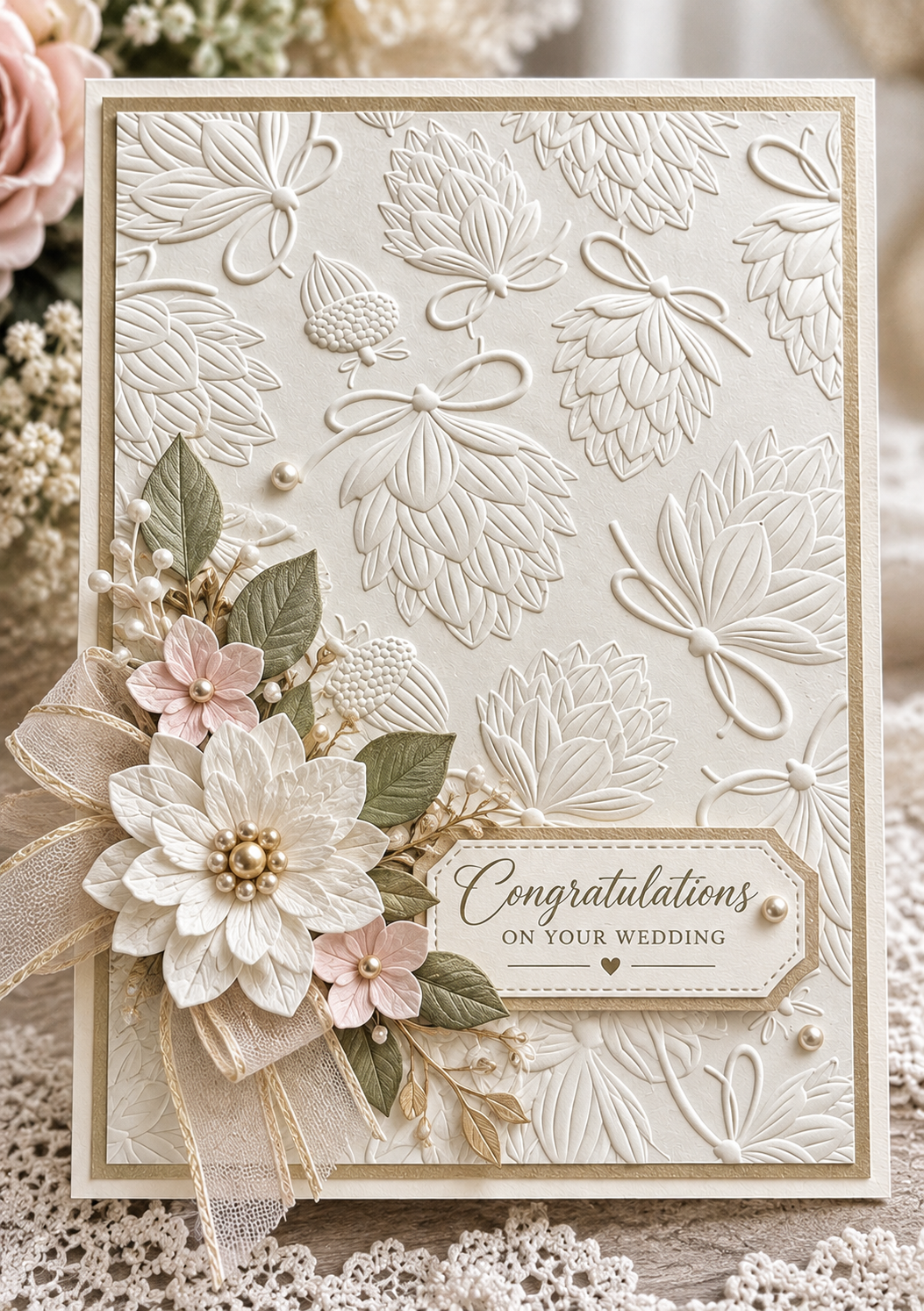 Pinecone and Bow Embossing Folder for Christmas Cards and Woodland Paper Crafts