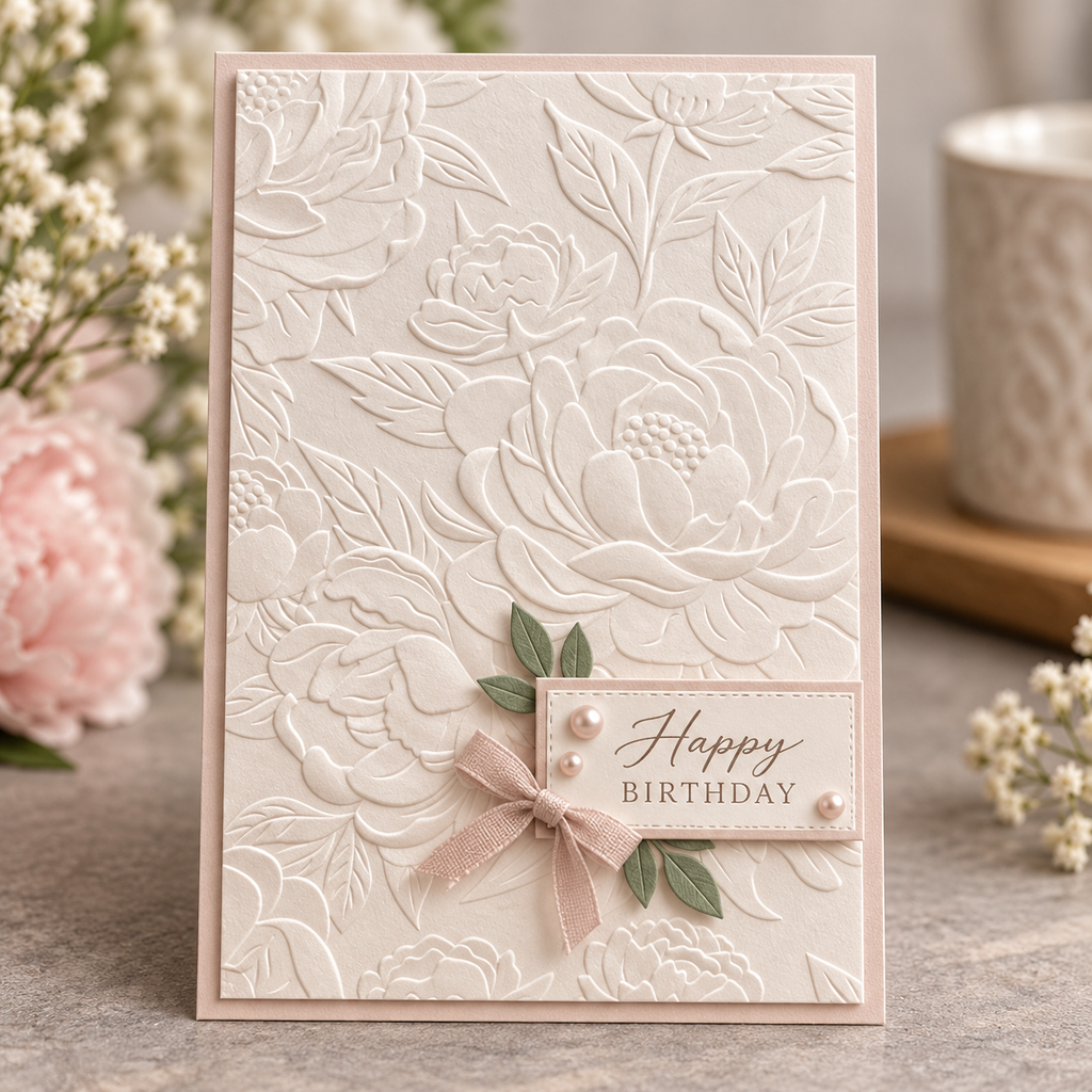 Peony Flower Embossing Folder for Floral Cards and Wedding Scrapbooking