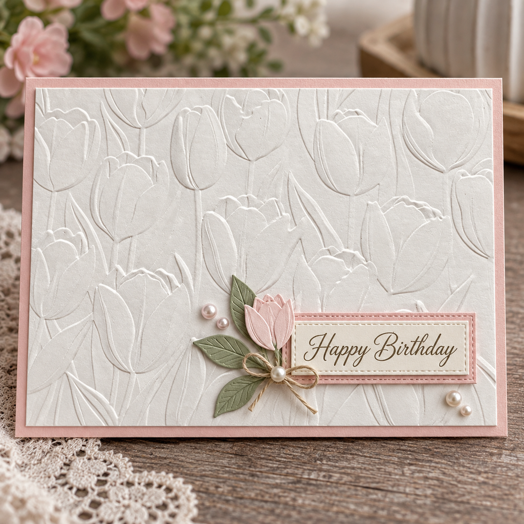 Tulip Flower Embossing Folder for Spring Cards and Floral Scrapbooking