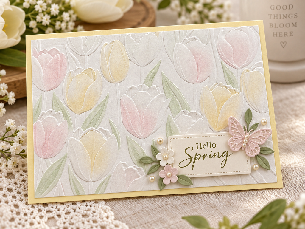 Tulip Flower Embossing Folder for Spring Cards and Floral Scrapbooking
