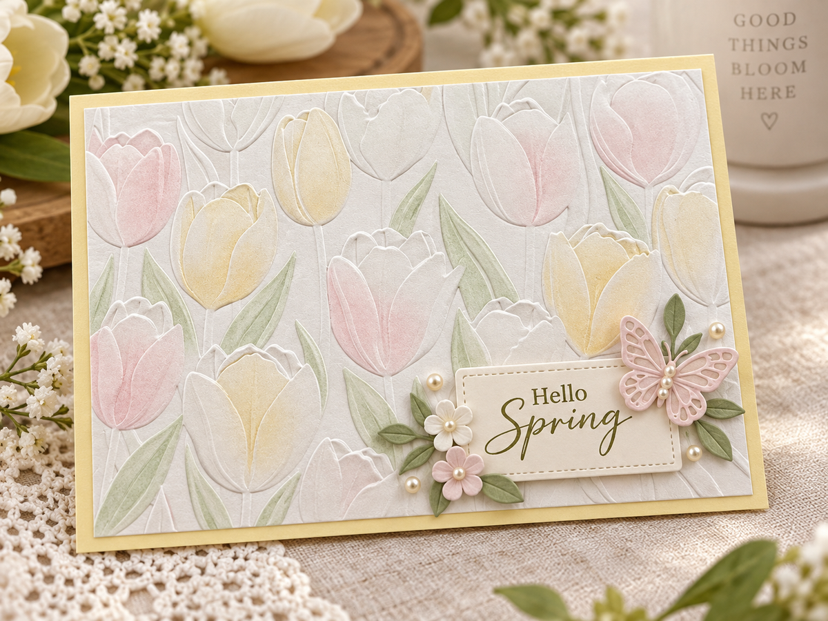 Tulip Flower Embossing Folder for Spring Cards and Floral Scrapbooking
