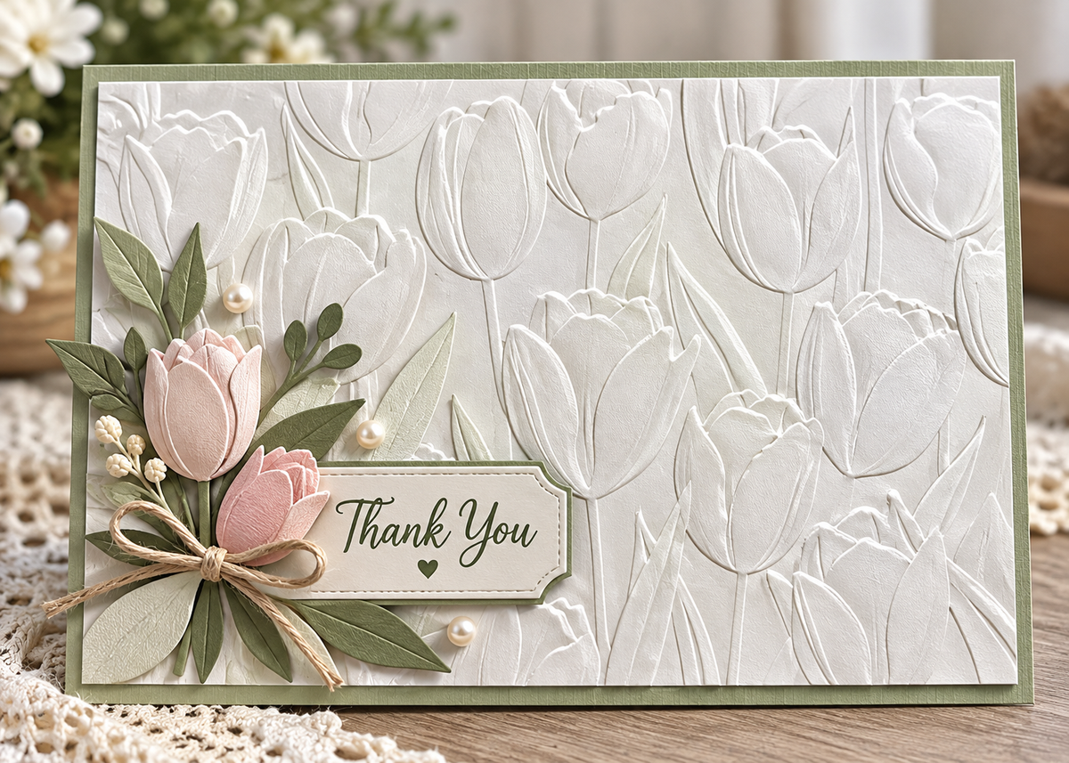 Tulip Flower Embossing Folder for Spring Cards and Floral Scrapbooking
