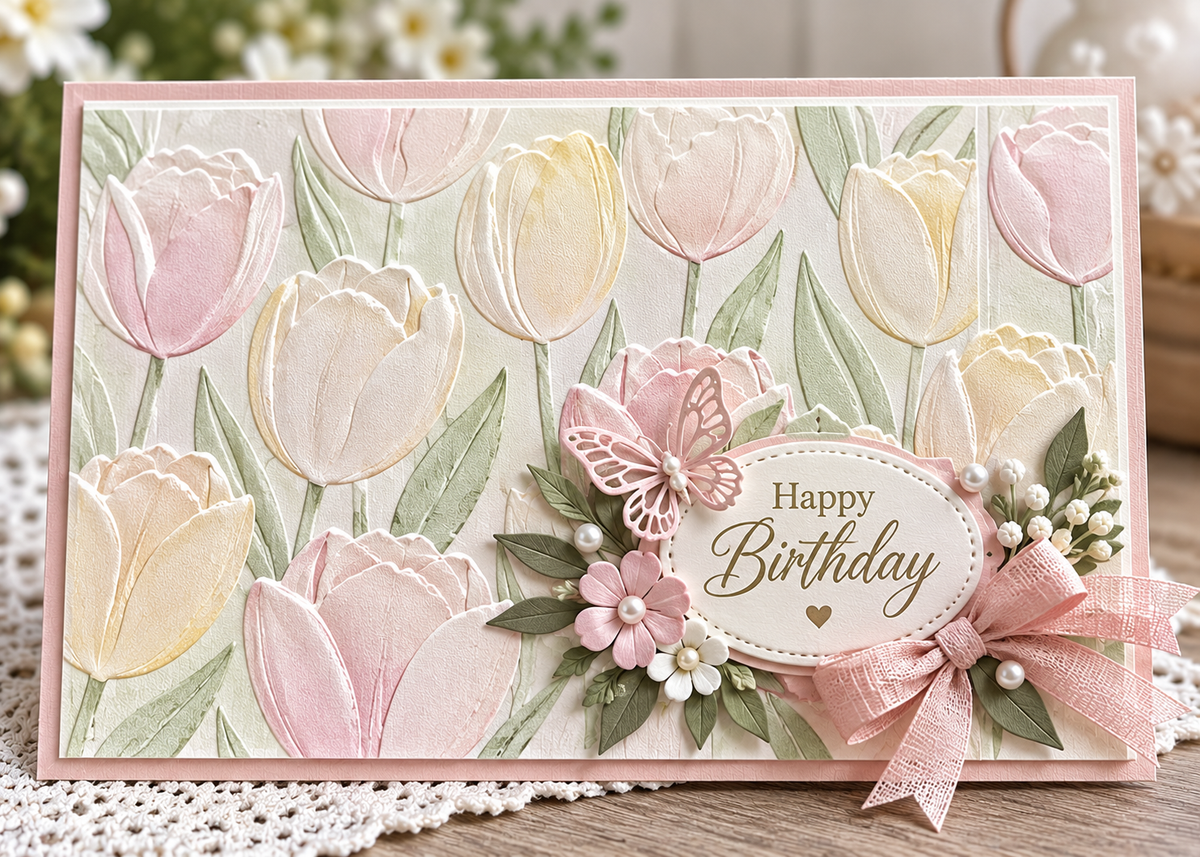 Tulip Flower Embossing Folder for Spring Cards and Floral Scrapbooking