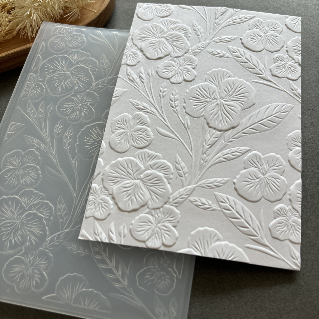 Pansy Flower Embossing Folder with Leaves for Spring Card Making and Scrapbooking