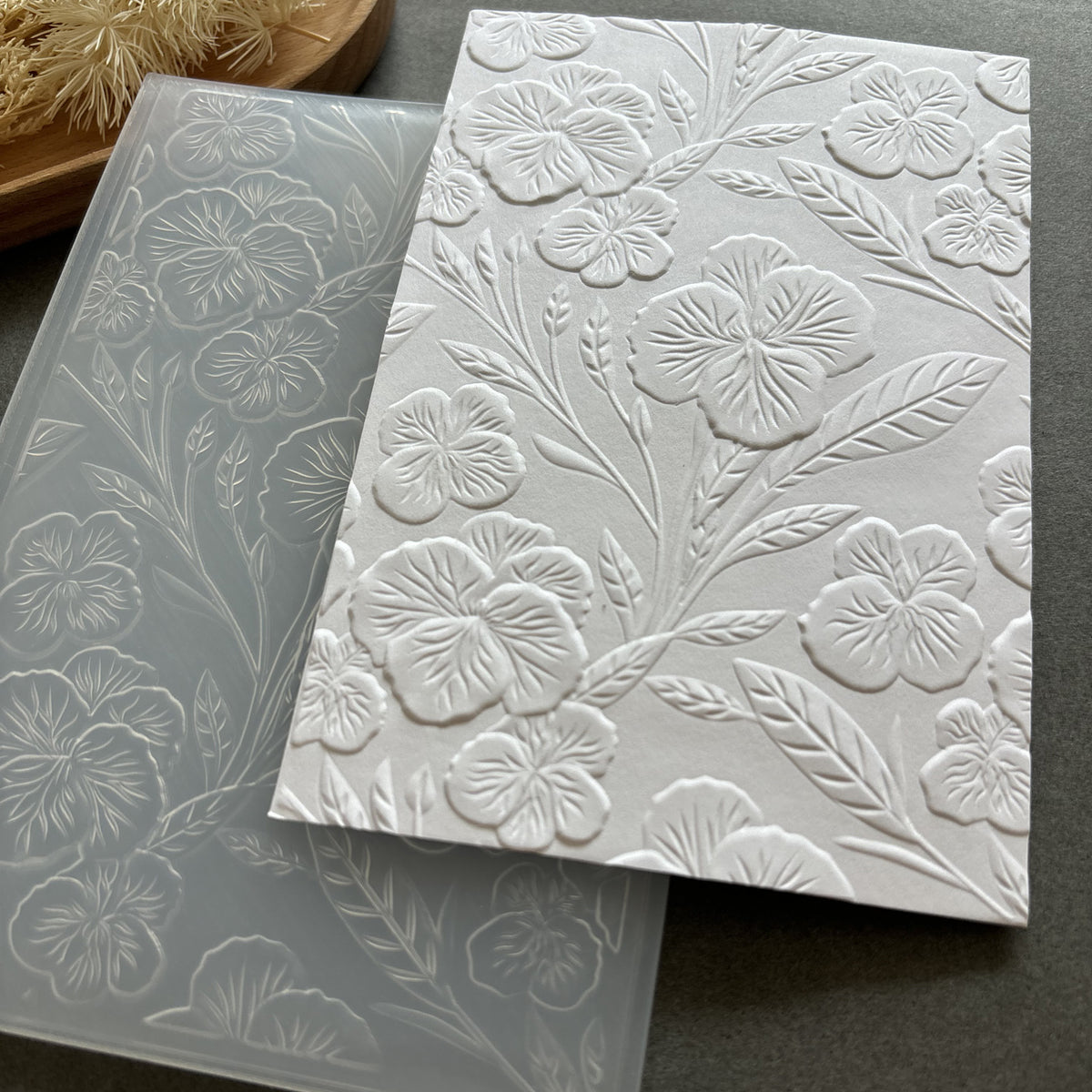 Pansy Flower Embossing Folder with Leaves for Spring Card Making and Scrapbooking