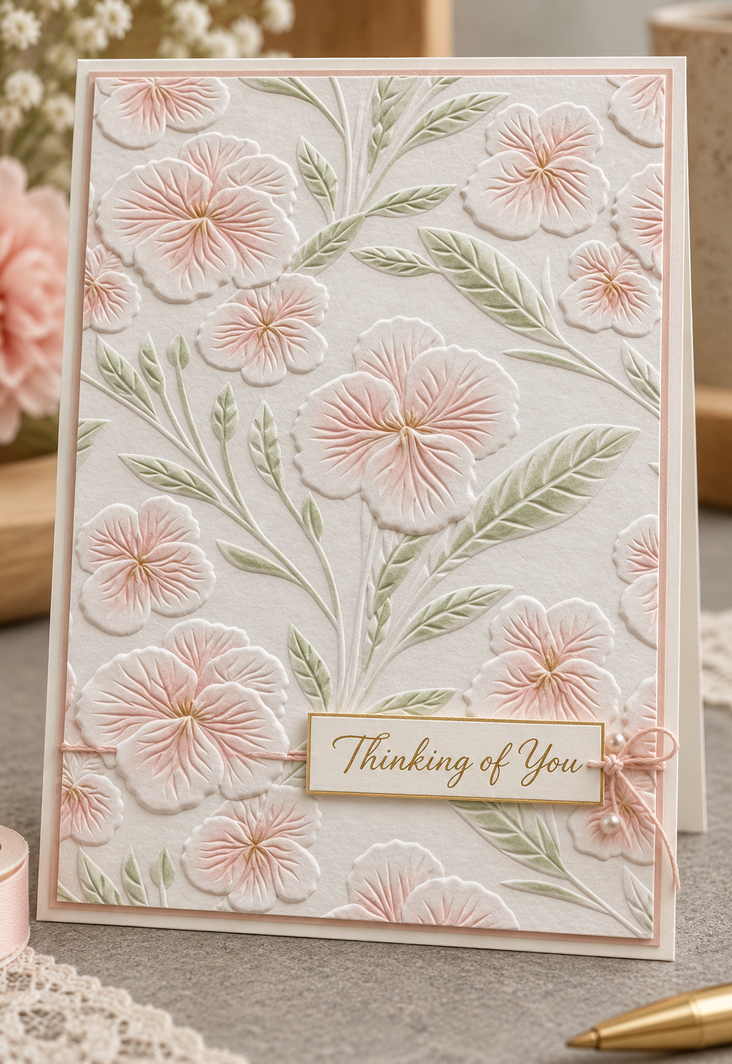Pansy Flower Embossing Folder with Leaves for Spring Card Making and Scrapbooking