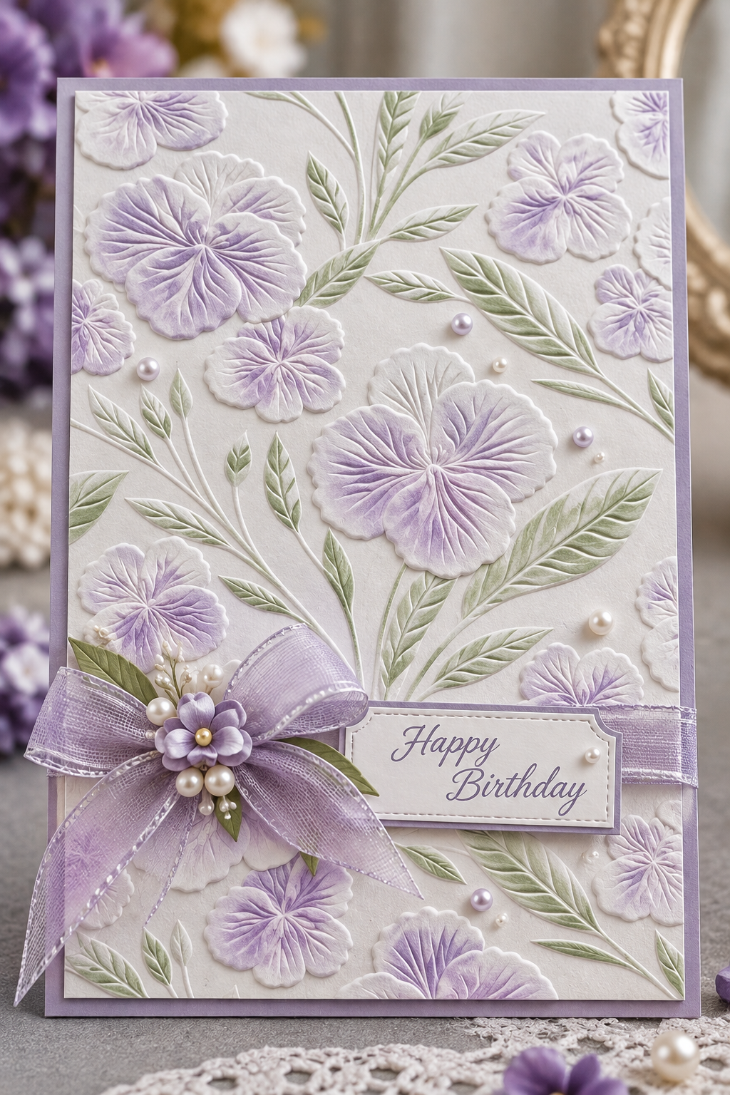 Pansy Flower Embossing Folder with Leaves for Spring Card Making and Scrapbooking