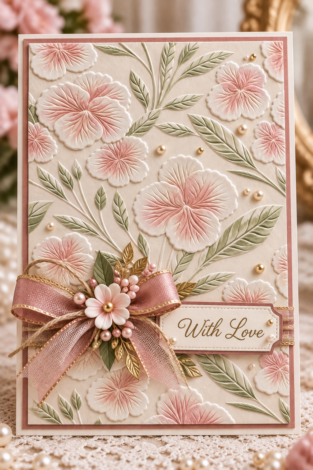 Pansy Flower Embossing Folder with Leaves for Spring Card Making and Scrapbooking