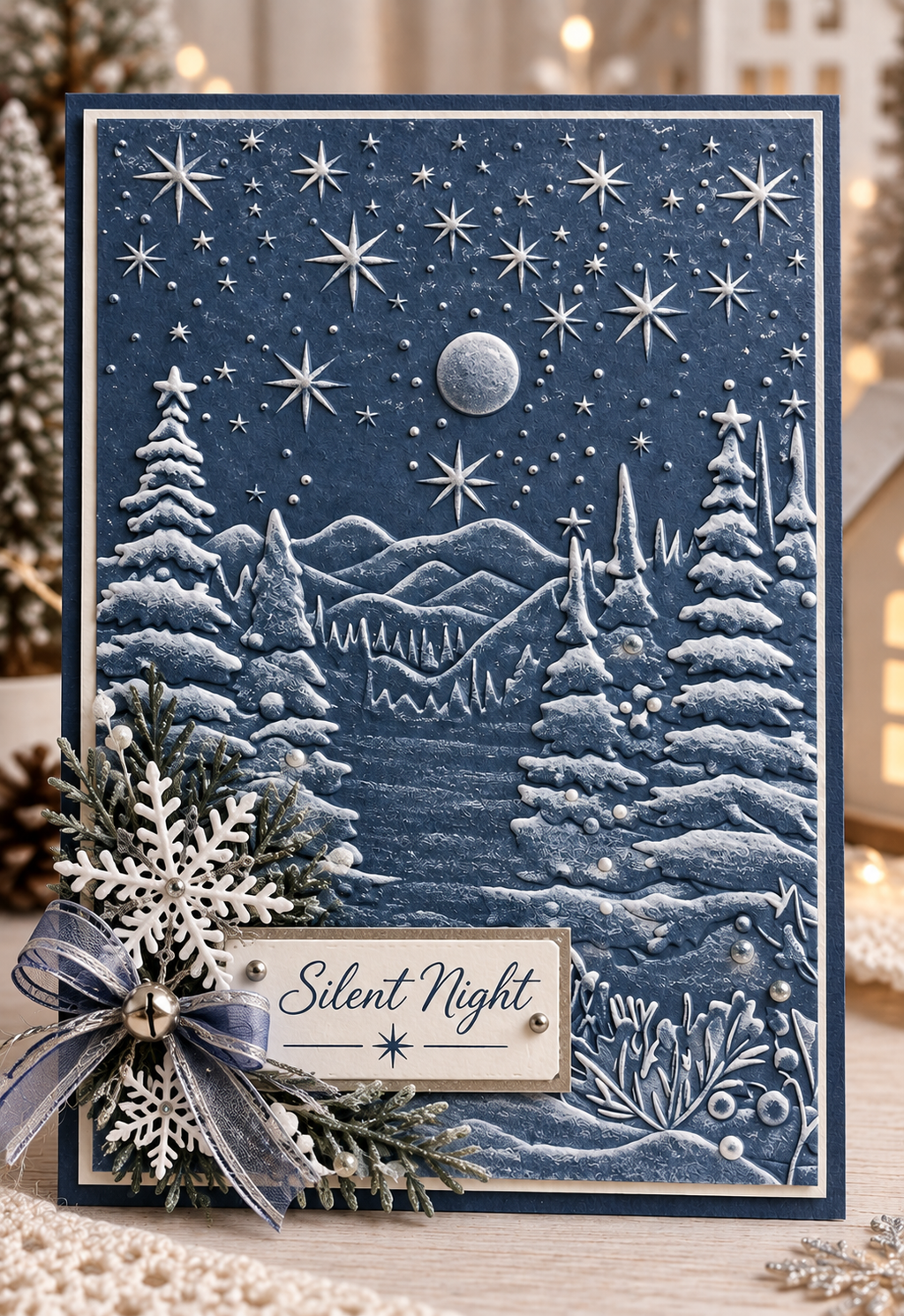 Winter Forest Embossing Folder with Stars and Moon for Christmas Card Making