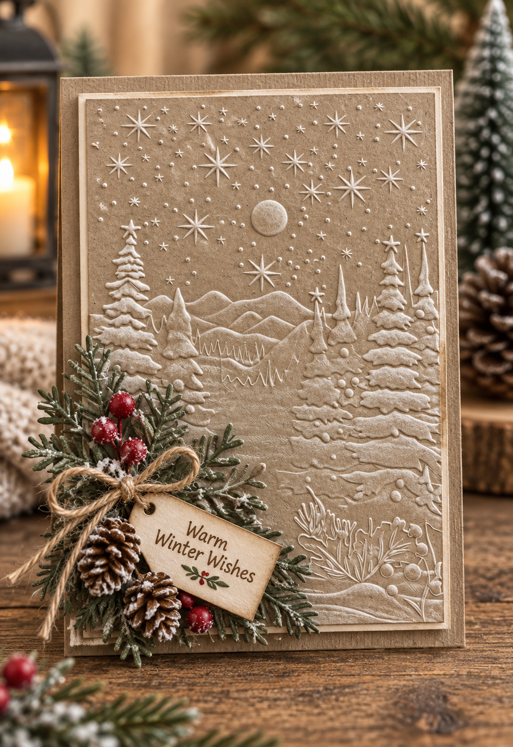 Winter Forest Embossing Folder with Stars and Moon for Christmas Card Making