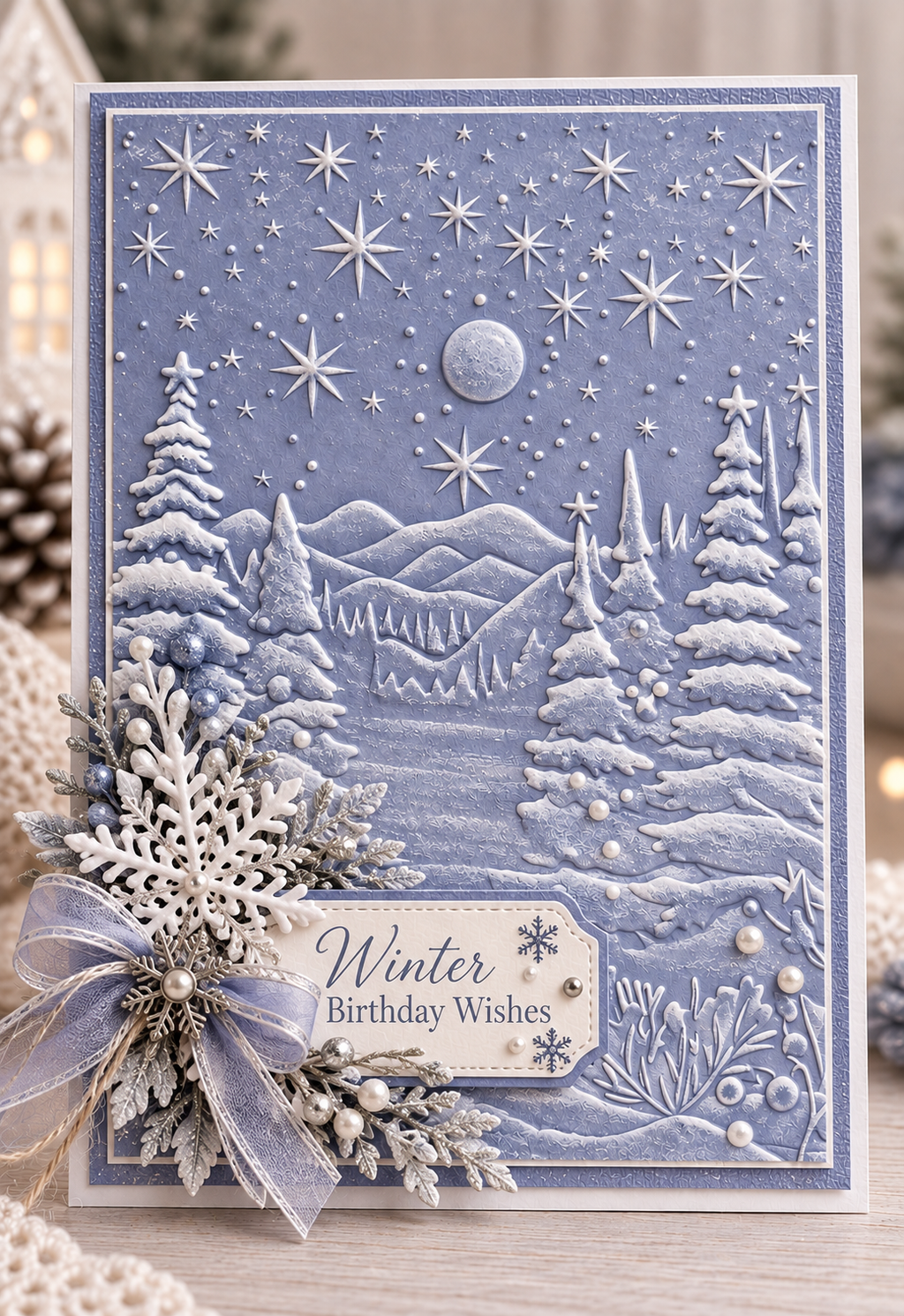Winter Forest Embossing Folder with Stars and Moon for Christmas Card Making