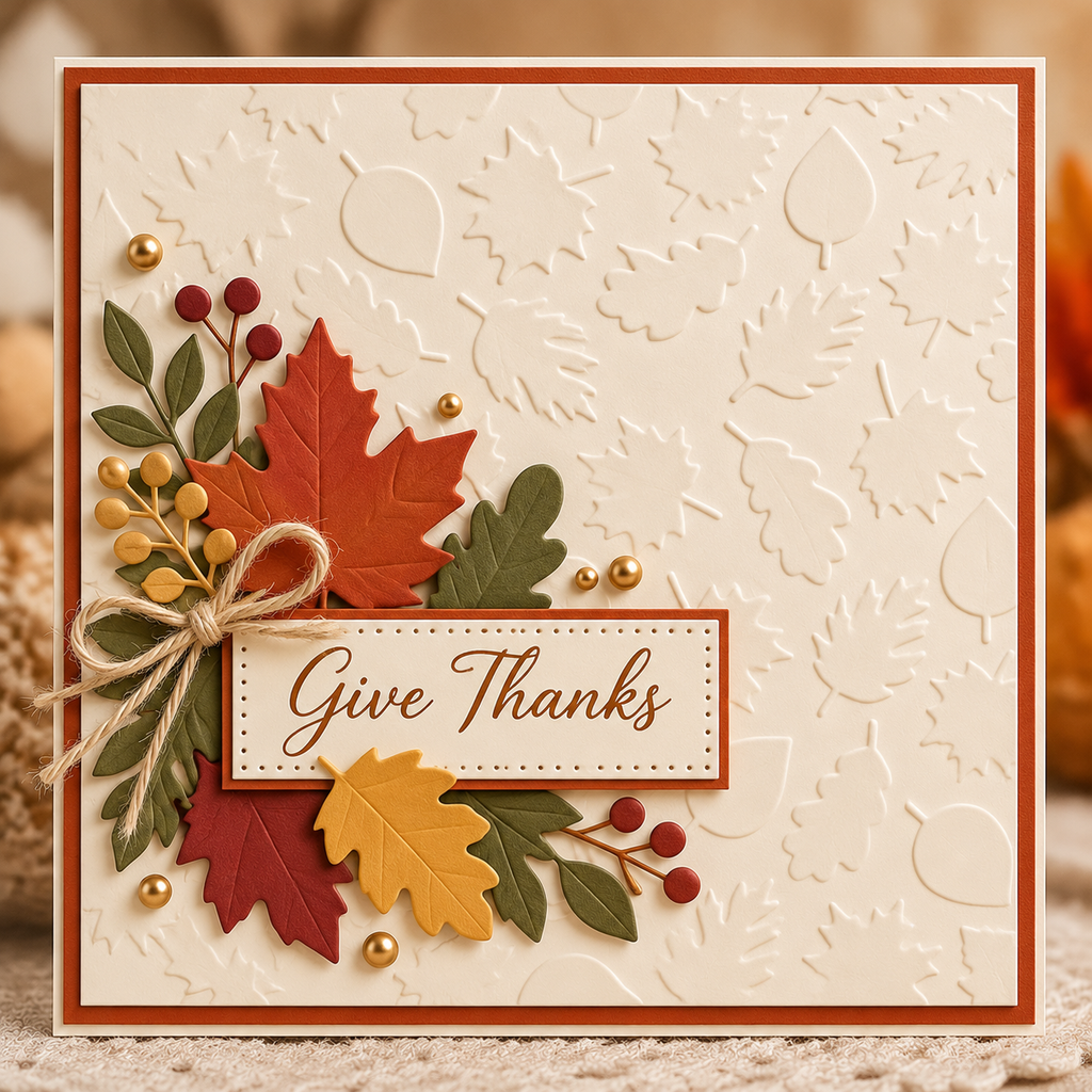 Autumn Leaves Embossing Folder 6 x 6 Inch Fall Foliage Background for Card Making
