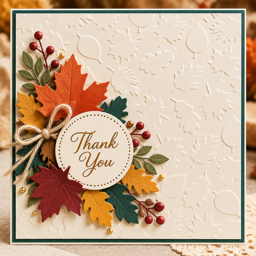 Autumn Leaves Embossing Folder 6 x 6 Inch Fall Foliage Background for Card Making