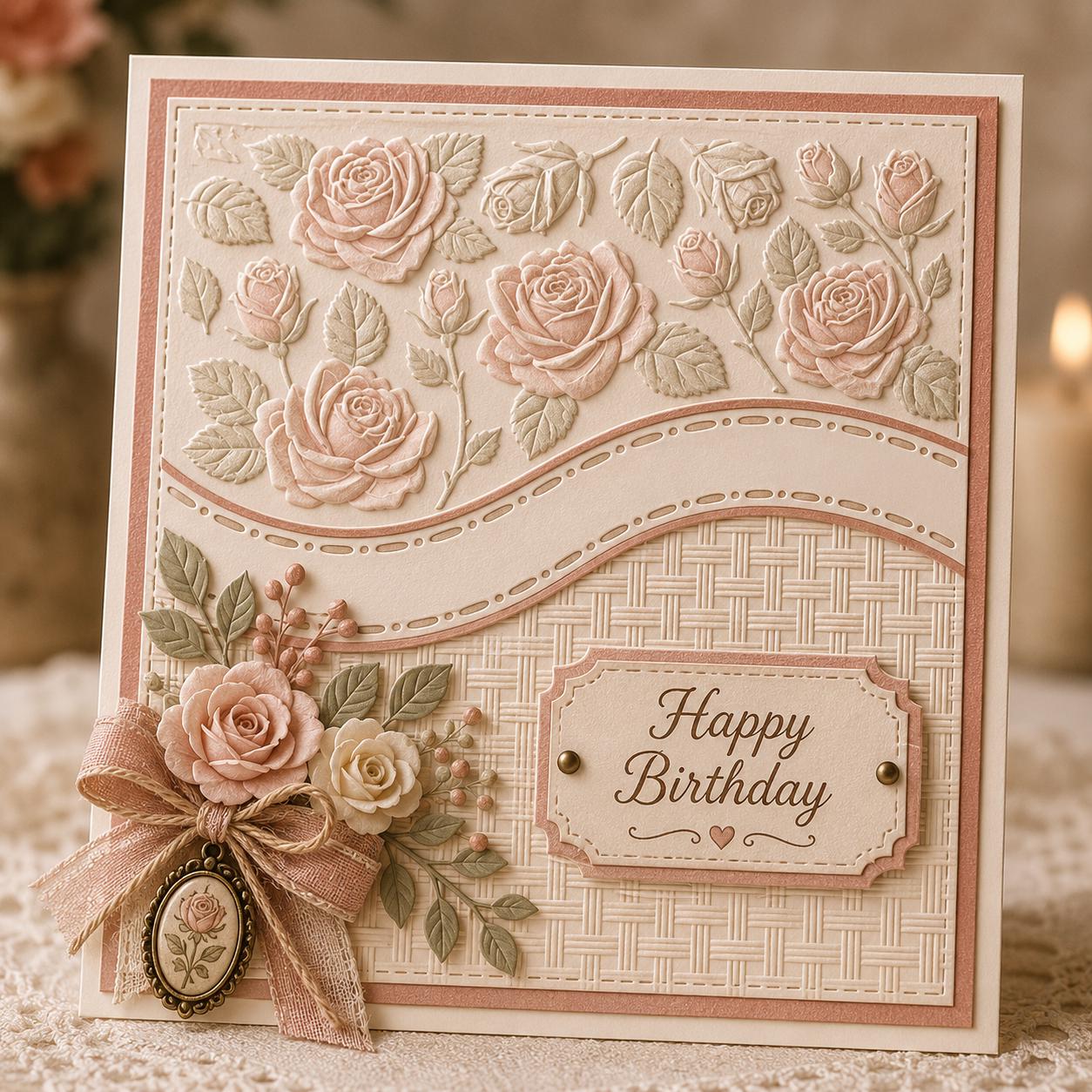 Rose Embossing Folder for Paper Crafts, 15x15cm, Card Making Scrapbooking Embosser Template