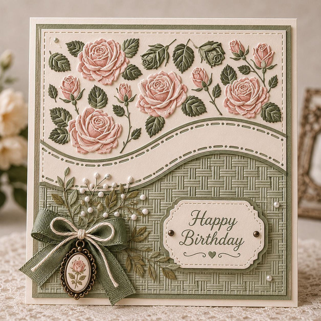 Rose Embossing Folder for Paper Crafts, 15x15cm, Card Making Scrapbooking Embosser Template
