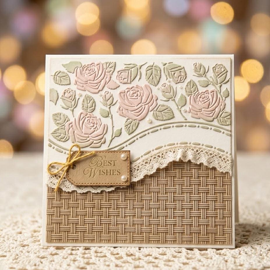 Rose Embossing Folder for Paper Crafts, 15x15cm, Card Making Scrapbooking Embosser Template