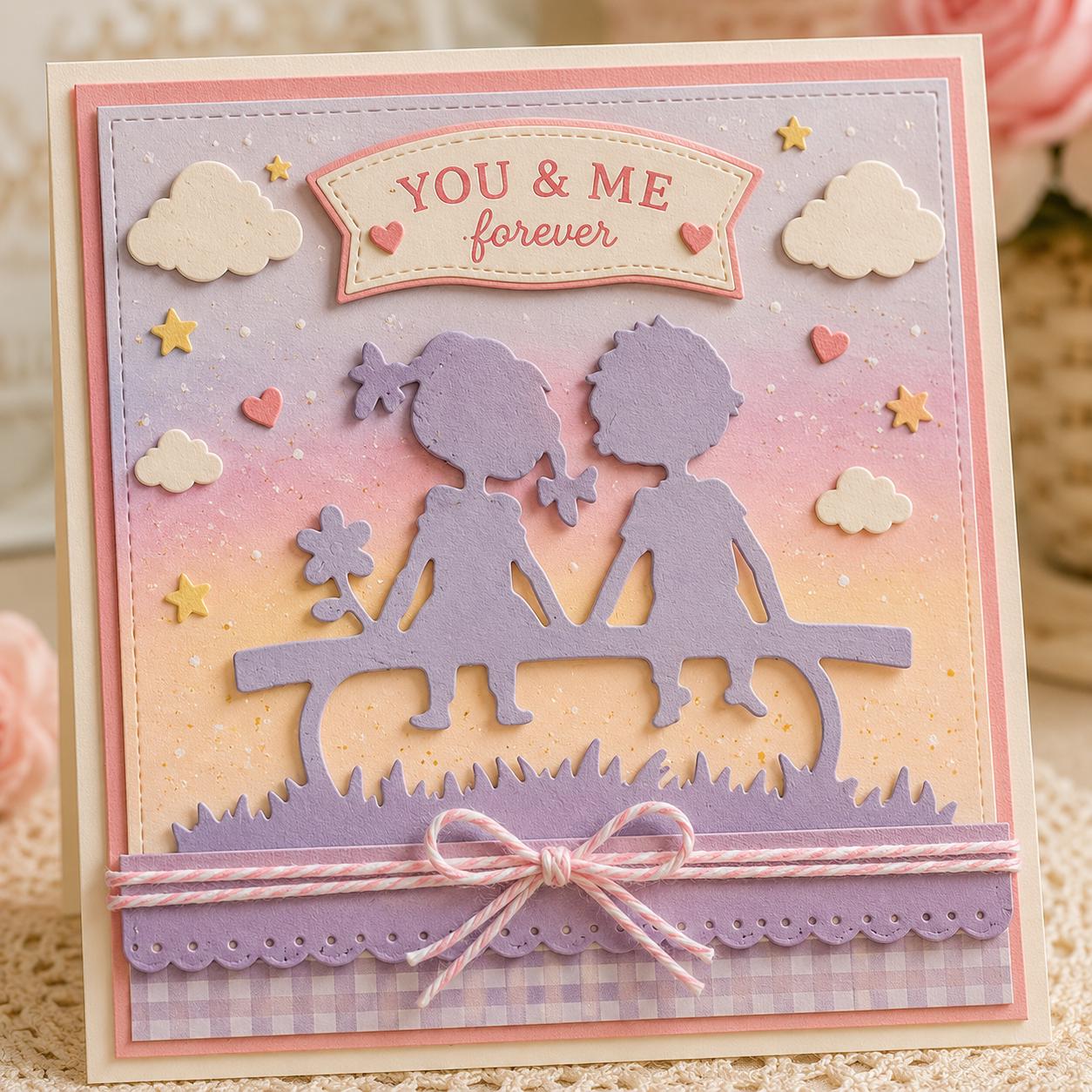 Friends on Bench Metal Cutting Die, Silhouette Stencil for Cards