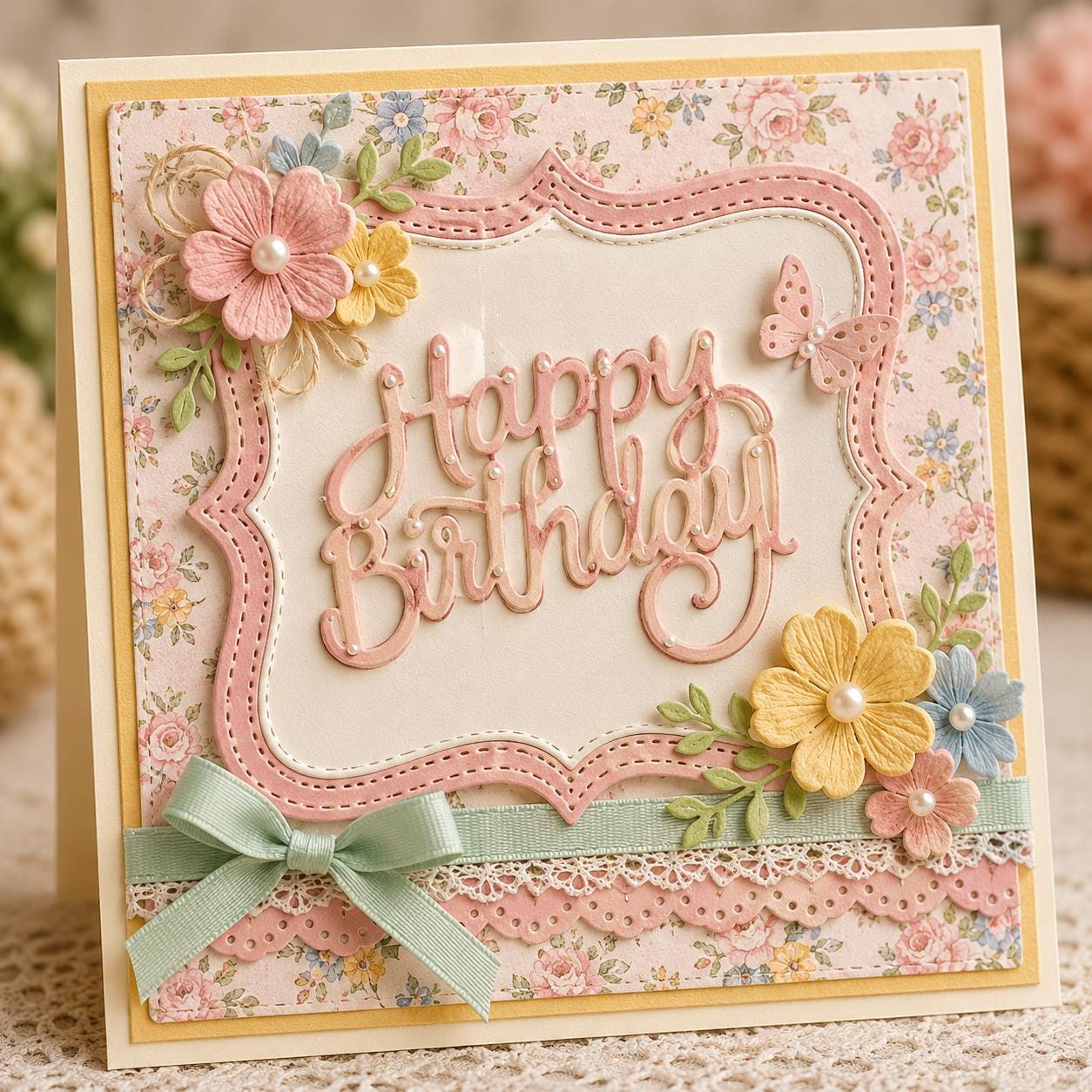 Happy Birthday Metal Cutting Die, Stitched Frame Stencil for Cards