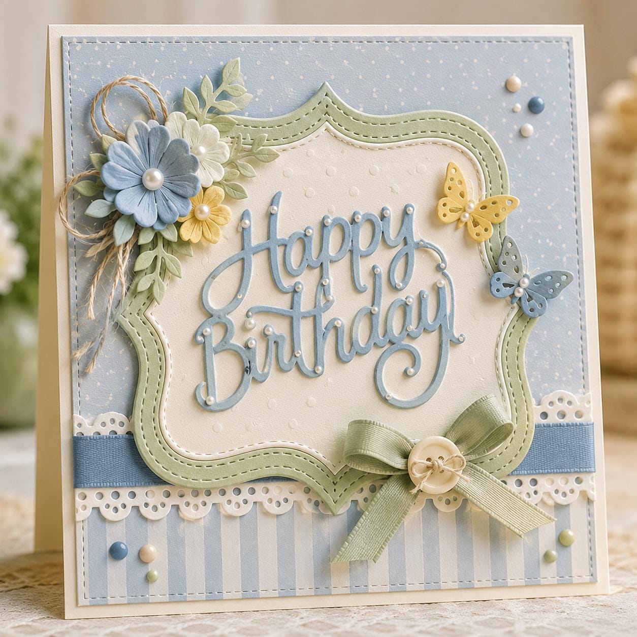 Happy Birthday Metal Cutting Die, Stitched Frame Stencil for Cards