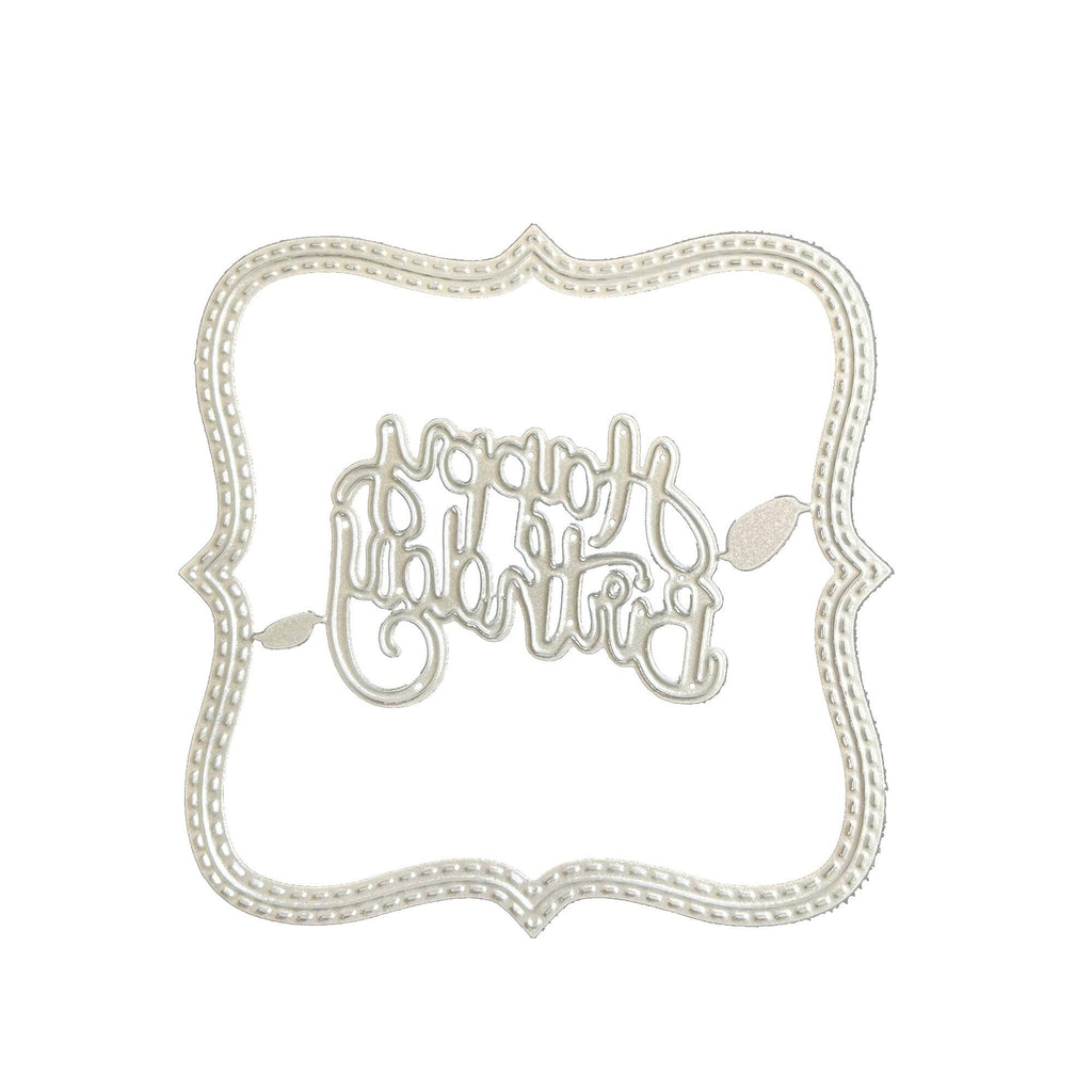 Happy Birthday Metal Cutting Die, Stitched Frame Stencil for Cards