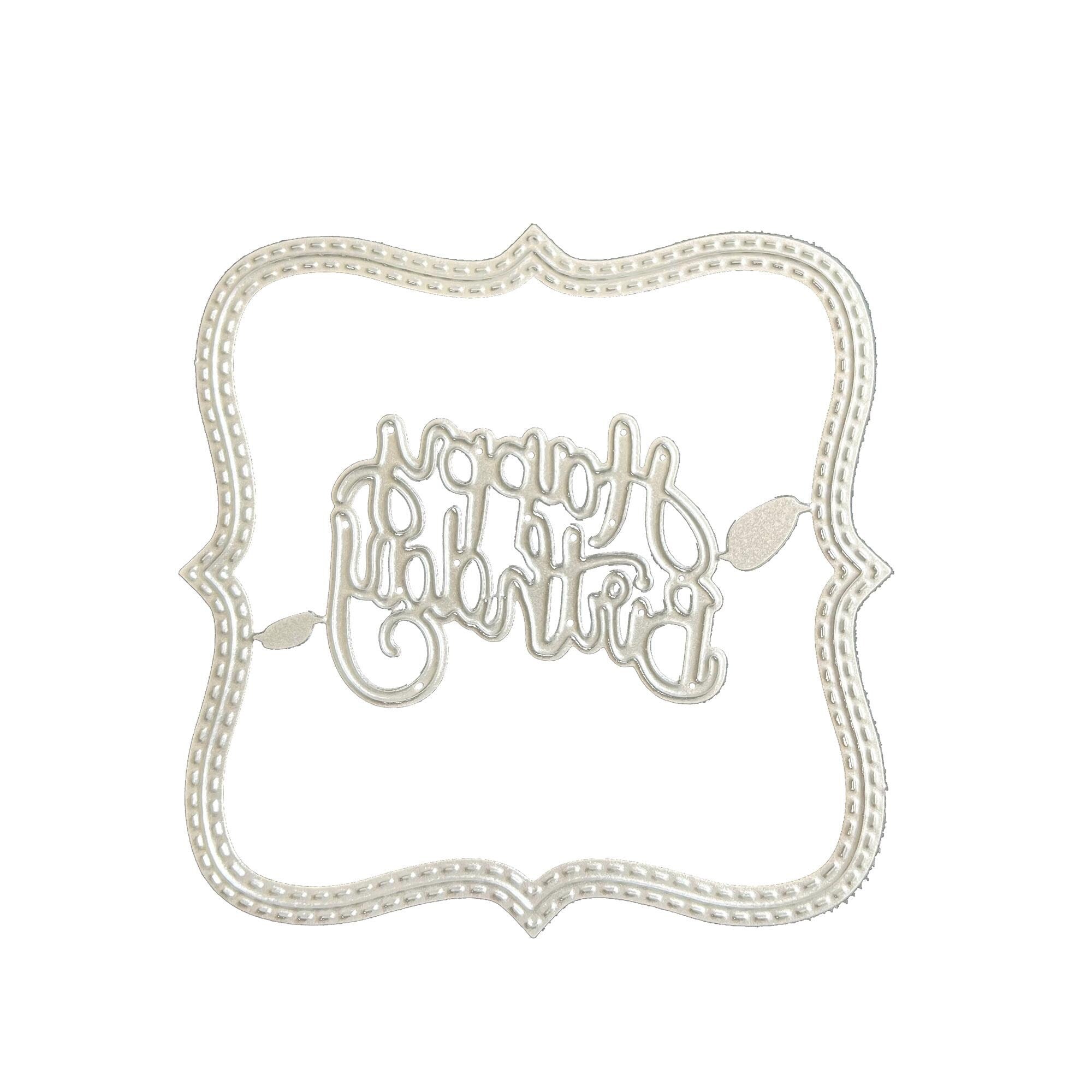 Happy Birthday Metal Cutting Die, Stitched Frame Stencil for Cards