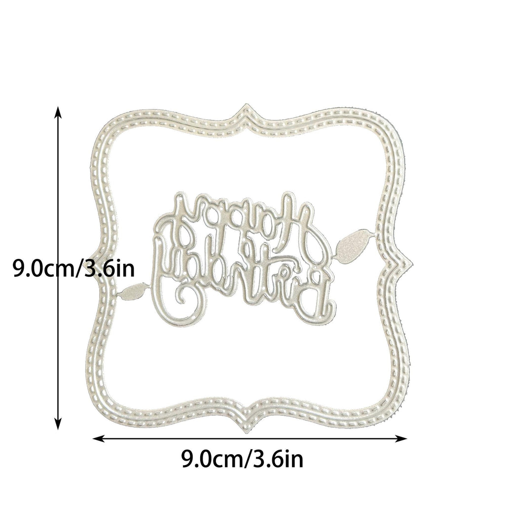 Happy Birthday Metal Cutting Die, Stitched Frame Stencil for Cards