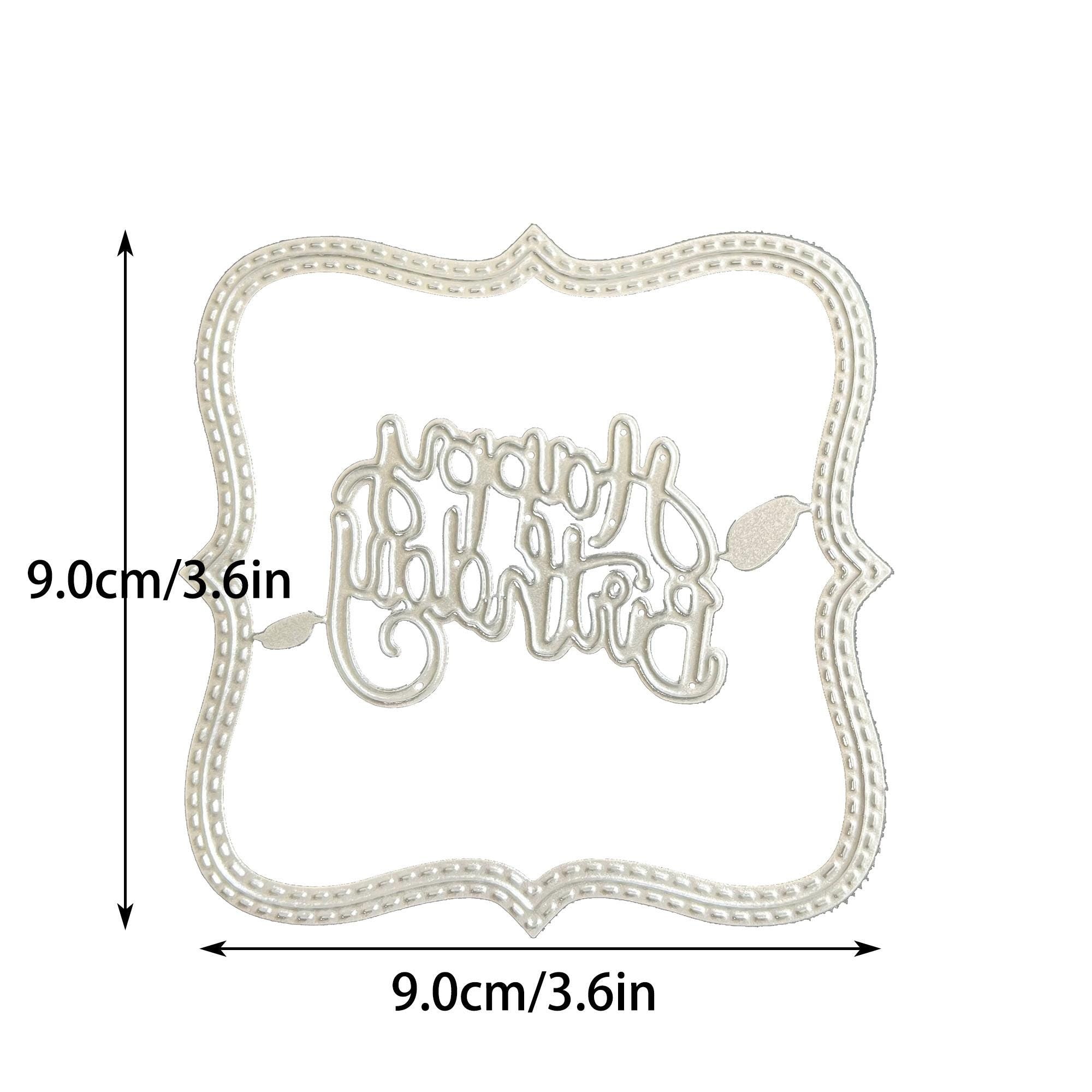 Happy Birthday Metal Cutting Die, Stitched Frame Stencil for Cards
