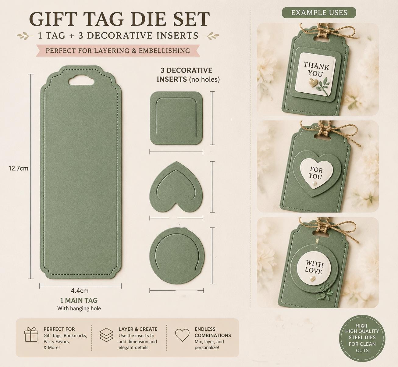 Bookmark Tag Die Cut: Carbon Steel Stencil for DIY Crafts