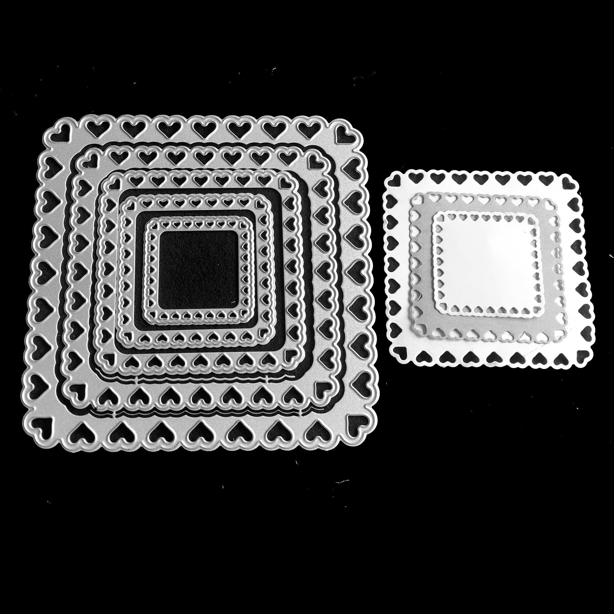 5 Hearts Square Frame Metal Cutting Dies, Carbon Steel Stencils for Scrapbooking Cards