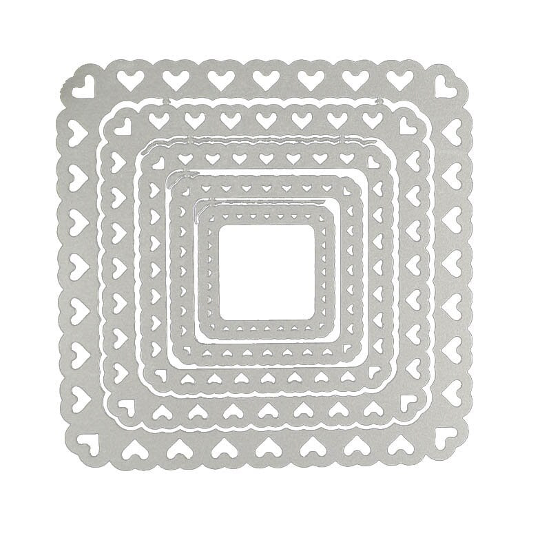 5 Hearts Square Frame Metal Cutting Dies, Carbon Steel Stencils for Scrapbooking Cards