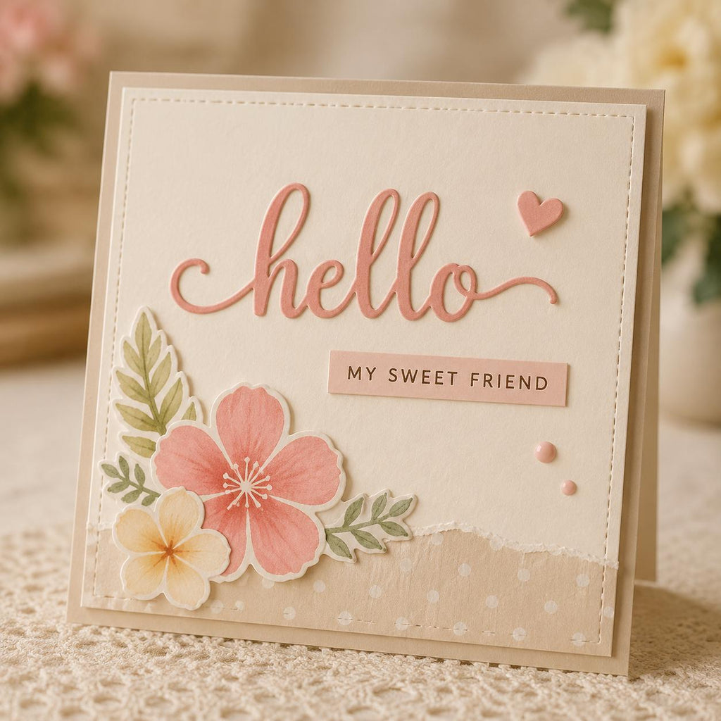 Hello Stamp and Die Set, Clear Rubber Stamp, Card Making