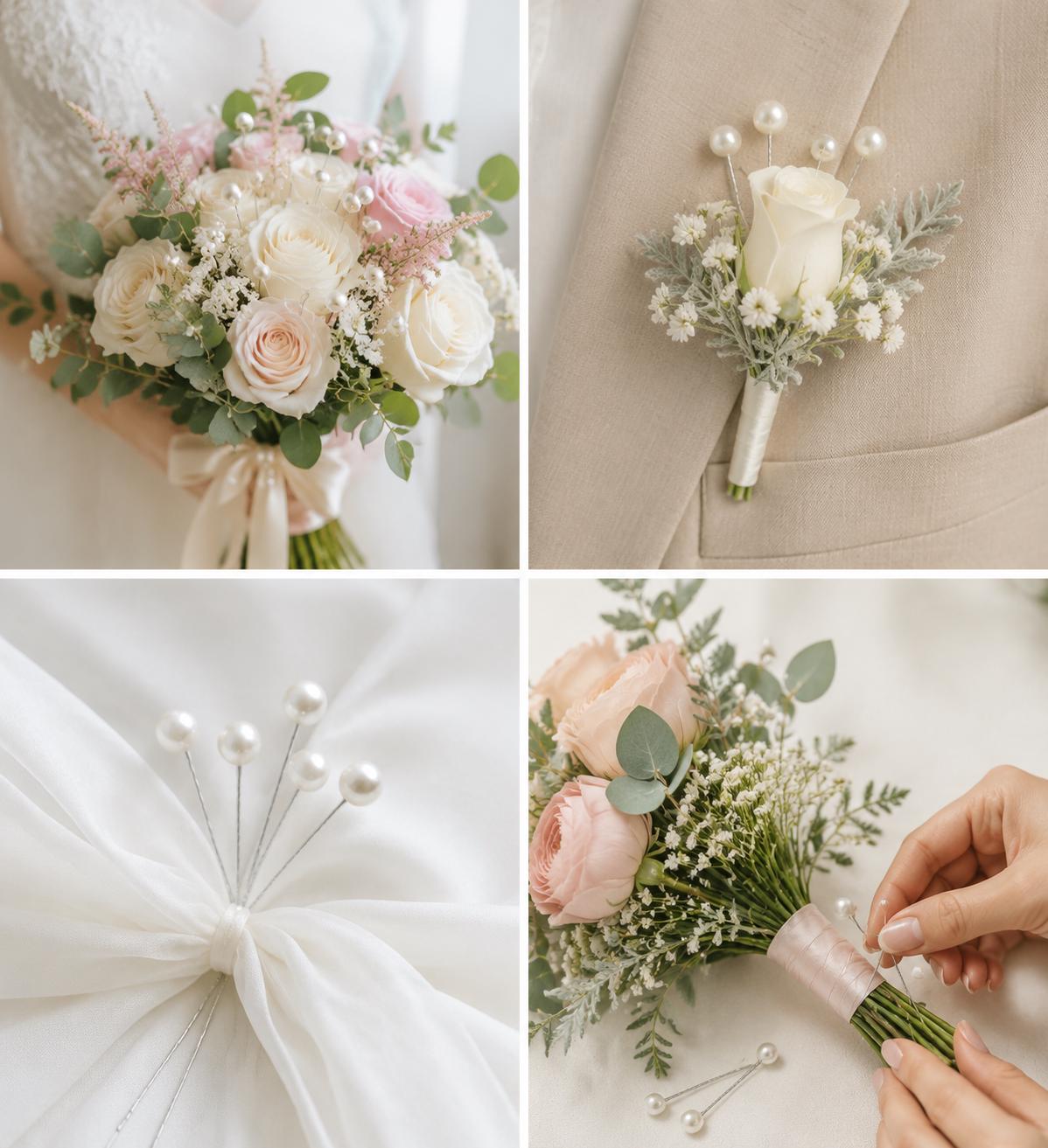 Pearl Corsage Pins, Twist Wire Floral Bouquet Picks (100pcs/pack, 2.75 inches )