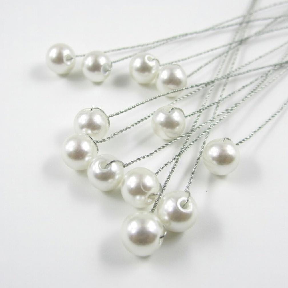 Pearl Corsage Pins, Twist Wire Floral Bouquet Picks (100pcs/pack, 2.75 inches )