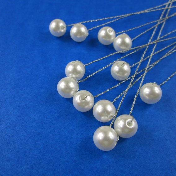 Pearl Corsage Pins, Twist Wire Floral Bouquet Picks (100pcs/pack, 2.75 inches )