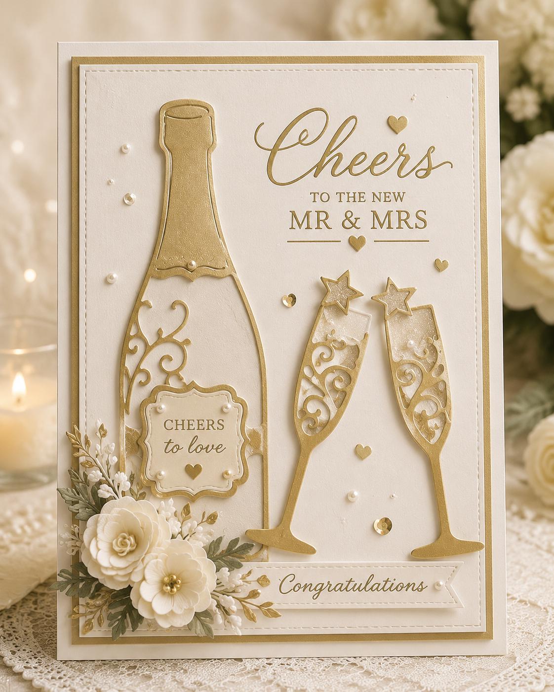 Champagne Bottle and Glasses Metal Cutting Die for Cards