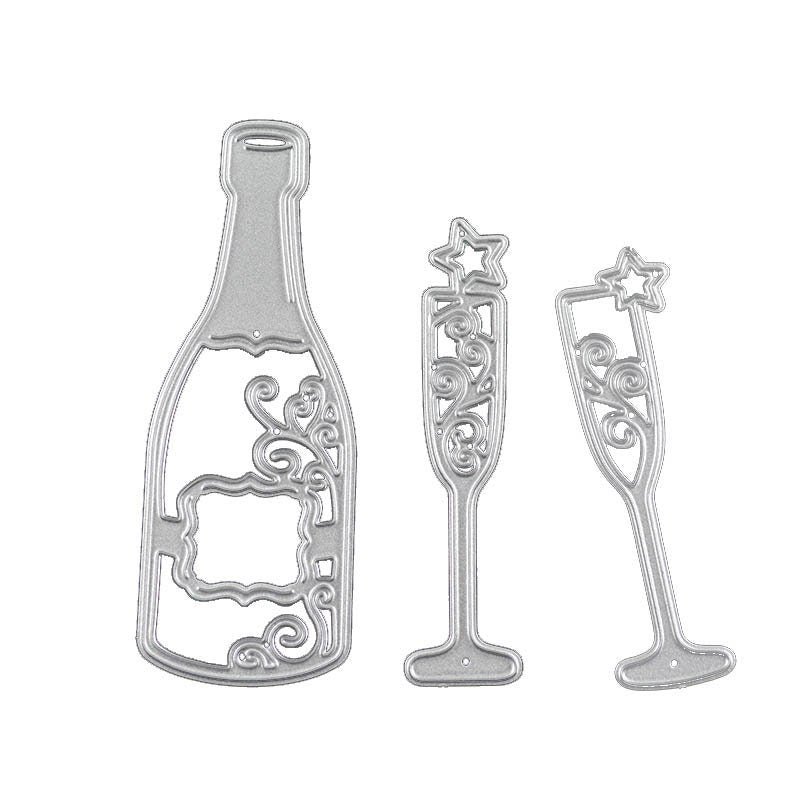 Champagne Bottle and Glasses Metal Cutting Die for Cards