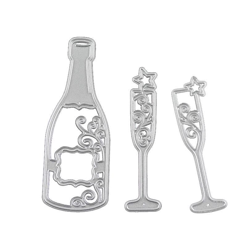 Champagne Bottle and Glasses Metal Cutting Die for Cards