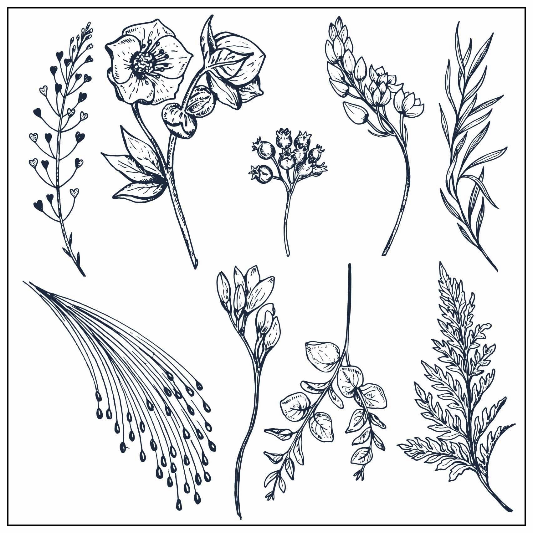 Flower Branches Clear Silicone Stamp for Scrapbooking (14x14cm)