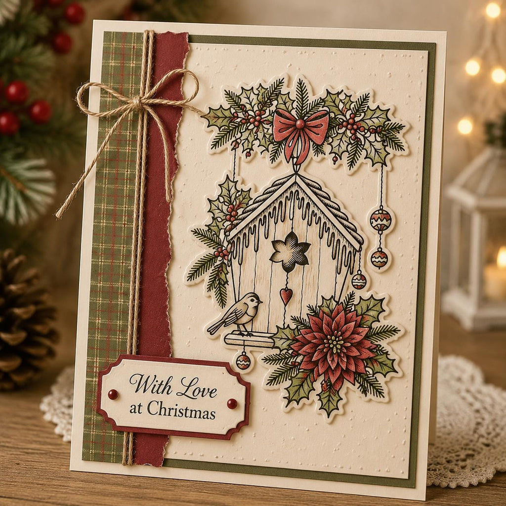 Christmas Birdhouse Clear Stamp | Robin, Holly, Festive Cards