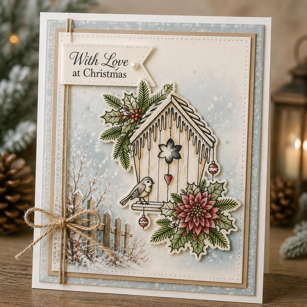 Christmas Birdhouse Clear Stamp | Robin, Holly, Festive Cards
